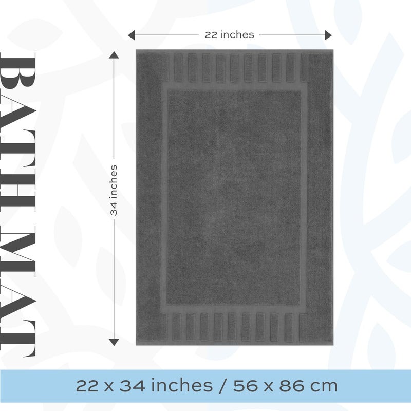 White Classic Luxury Bath Mat Floor Towel Set - Absorbent Cotton Hotel Spa Shower/Bathtub Mats [Not a Bathroom Rug] 22"x34" | 2 Pack | Gray/White - Image 3